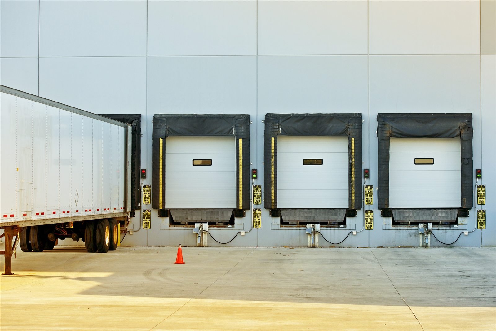 Warehouse loading docks and freight trailer