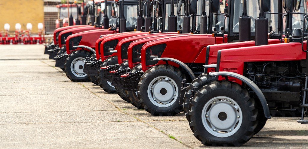 agricultural tractors row