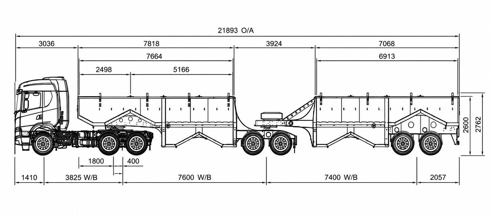 Bottom dump interlink for grain and free-flowing agricultural materials