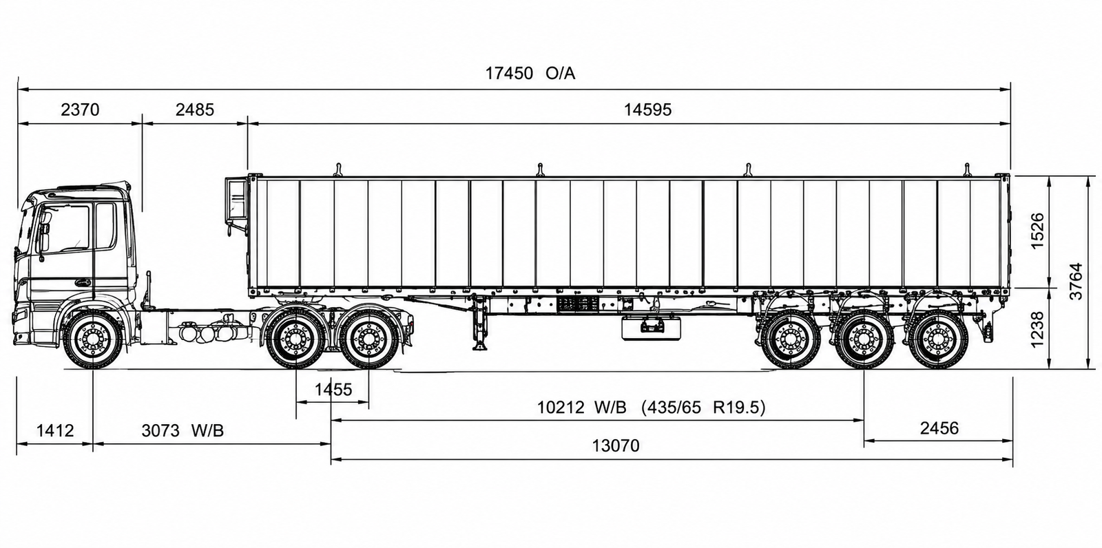 Moving floor semi-trailer for wood chips and forestry biomass