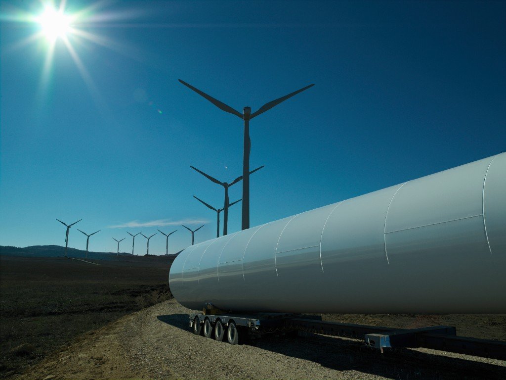 Wind turbine tower section transported for renewable project delivery