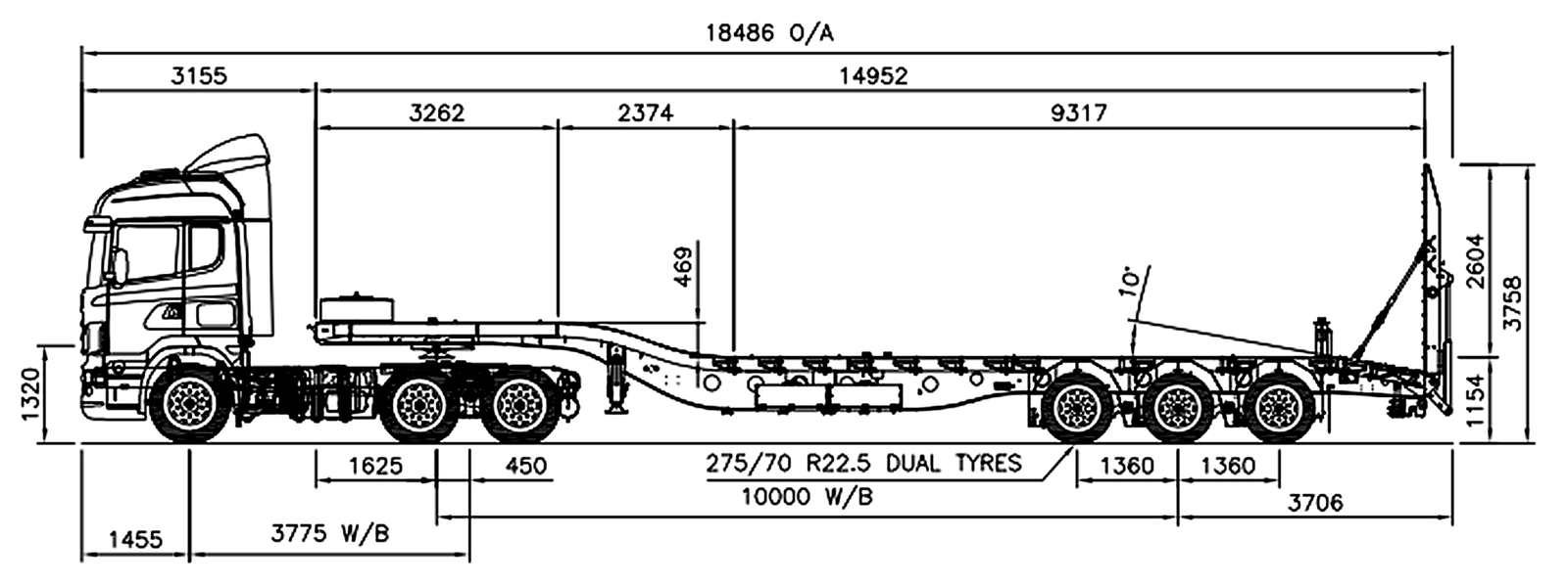 Lowbed trailer for heavy and oversized equipment